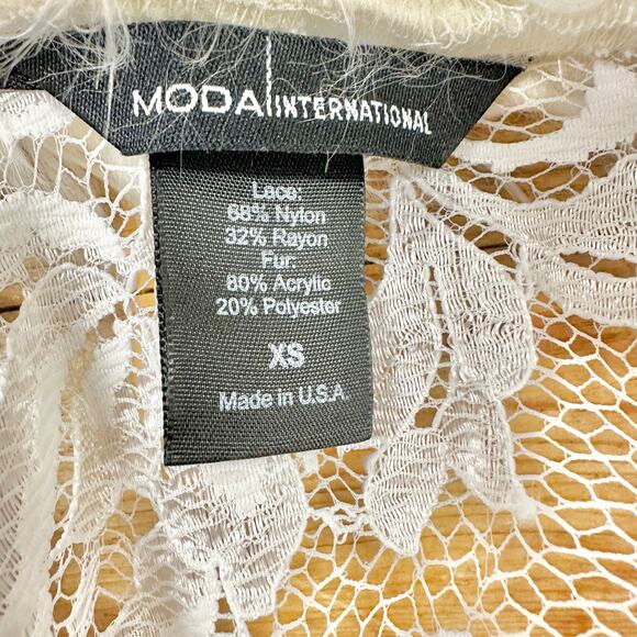 Vintage Y2k Moda International White Lace Duster Faux Fur Trim Sz XS Penny Lane - Picture 6 of 15